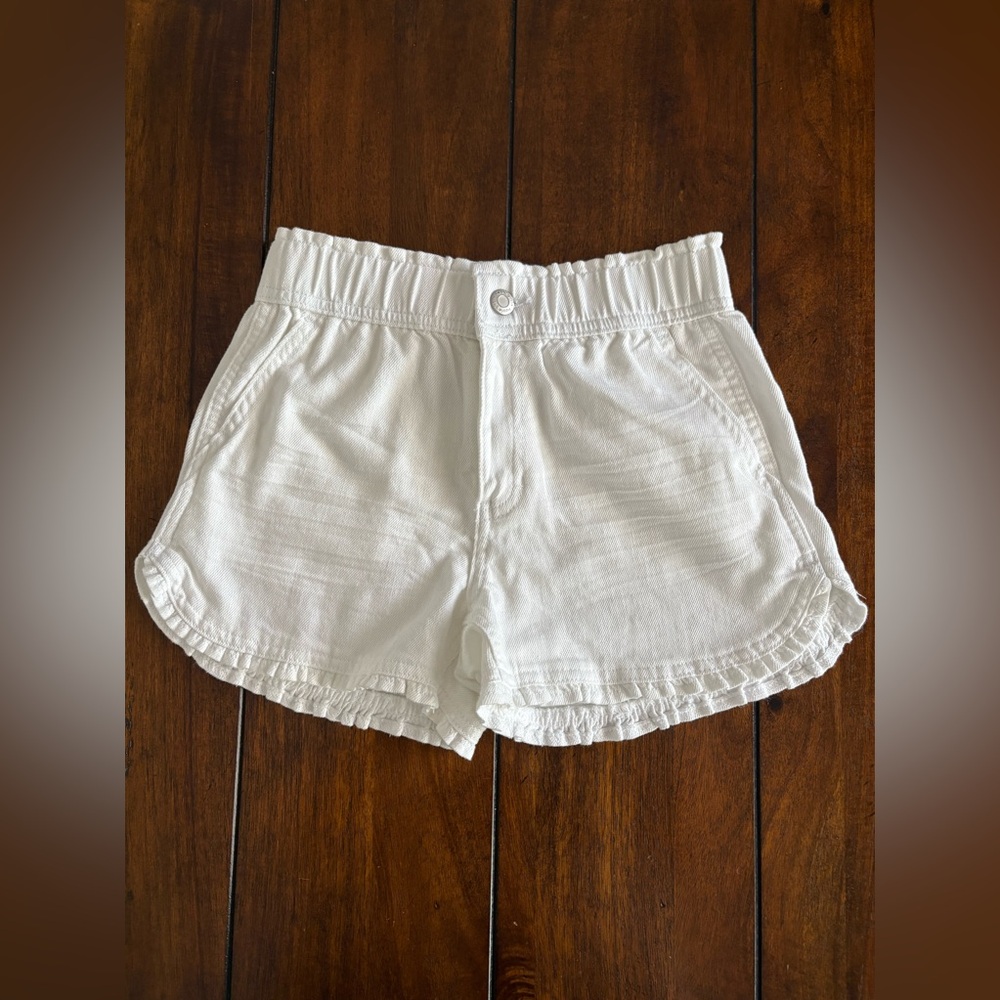 Girls white denim ruffle shorts